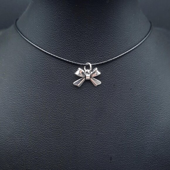 Hand Crafted Jewelry - Bow Cute Feminine Minimalist Black Adjustable Cord Necklace Handmade Jewelry